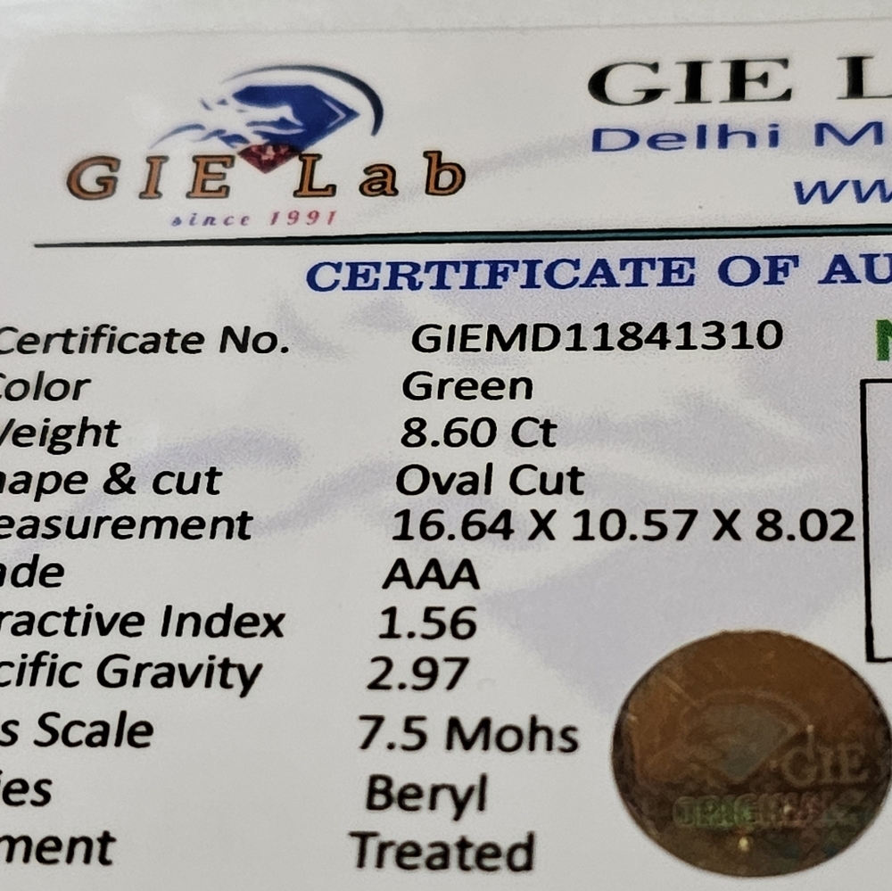Vivid Certified Emerald Gemstone 8.60 Carats ๐! - Picture 5 of 5